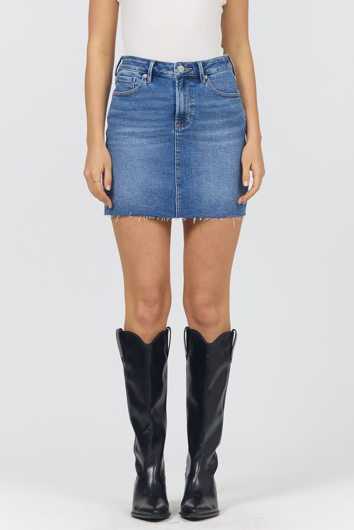 quinn-high-rise-raw-cut-hem-skirt-jorja — Dear John Denim