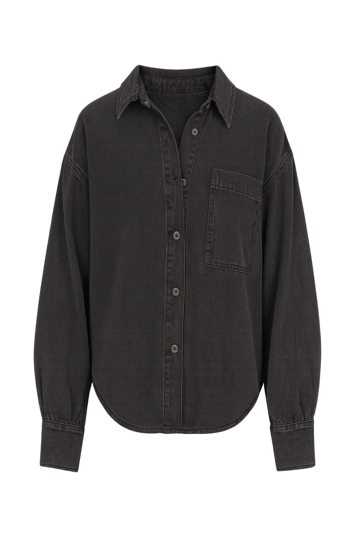 meritt-oversized-shacket-garment-washed-with-shirred-sleeves-washed-black — Dear John Denim