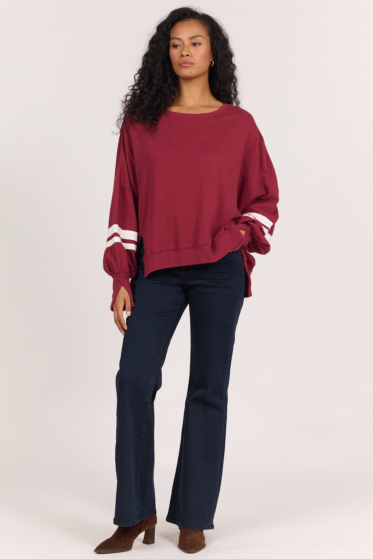 trenton-oversized-fit-sweatshirt-with-stripe-detail-tibetan-red — Dear John Denim