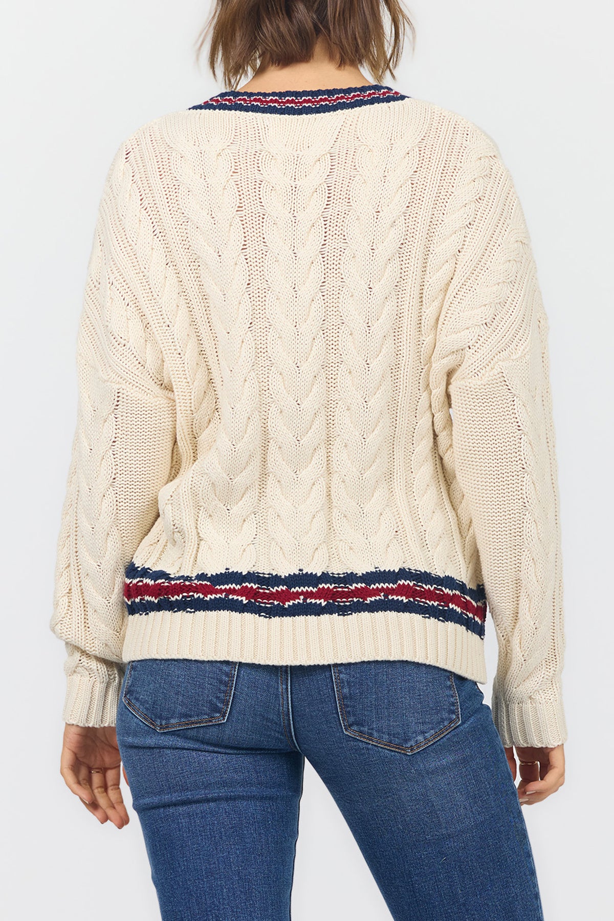 kairi-v-neck-long-sleeve-relaxed-fit-cable-knit-sweater-academy-stripes — Dear John Denim