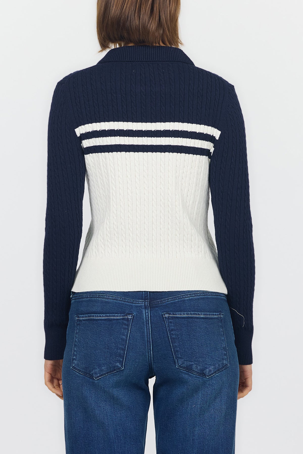 nola-collared-zip-up-long-sleeve-fitted-sweater-navy-cream — Dear John Denim