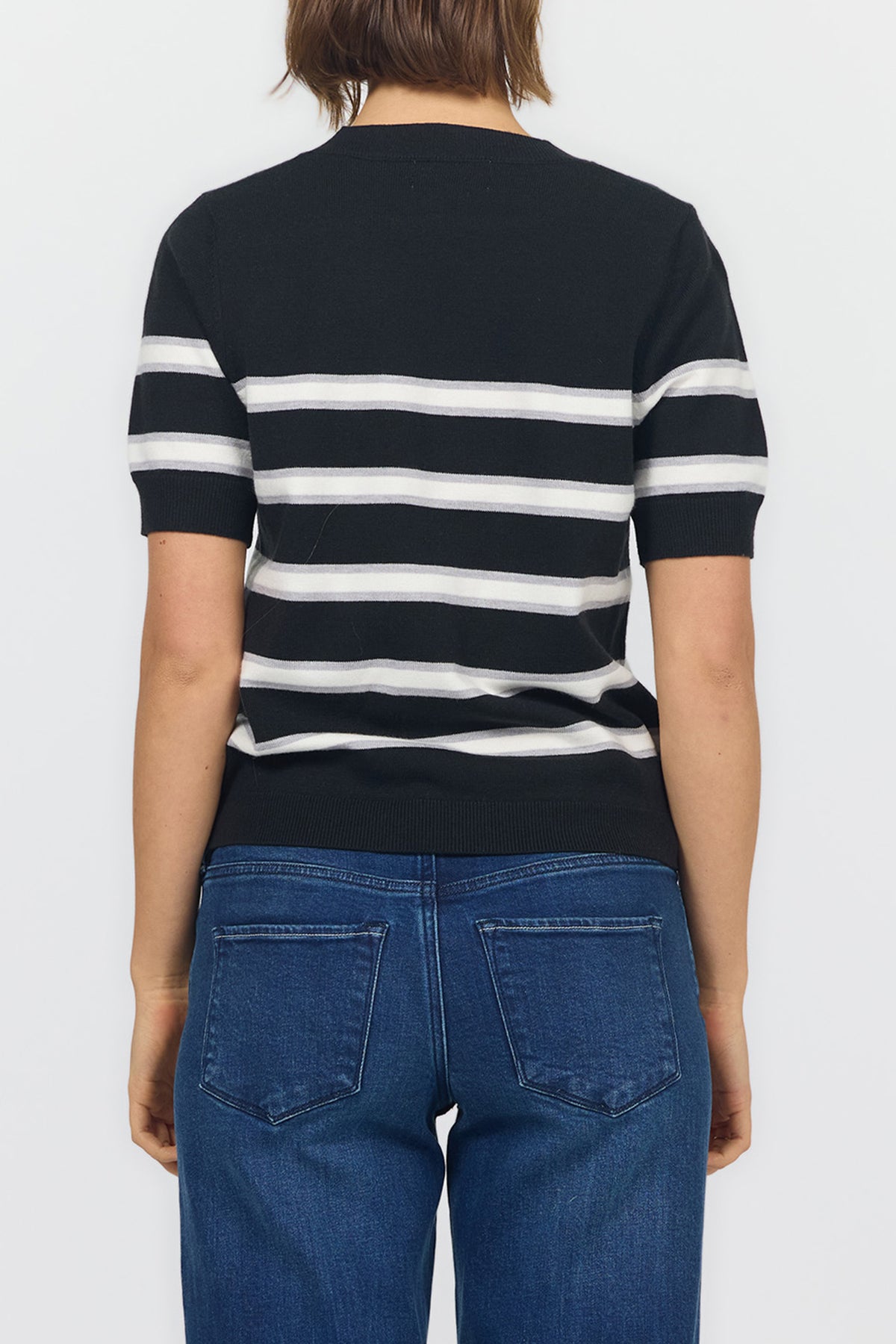 amaris-relaxed-fit-crew-neck-short-sleeve-stripe-sweater-black-and-grey — Dear John Denim