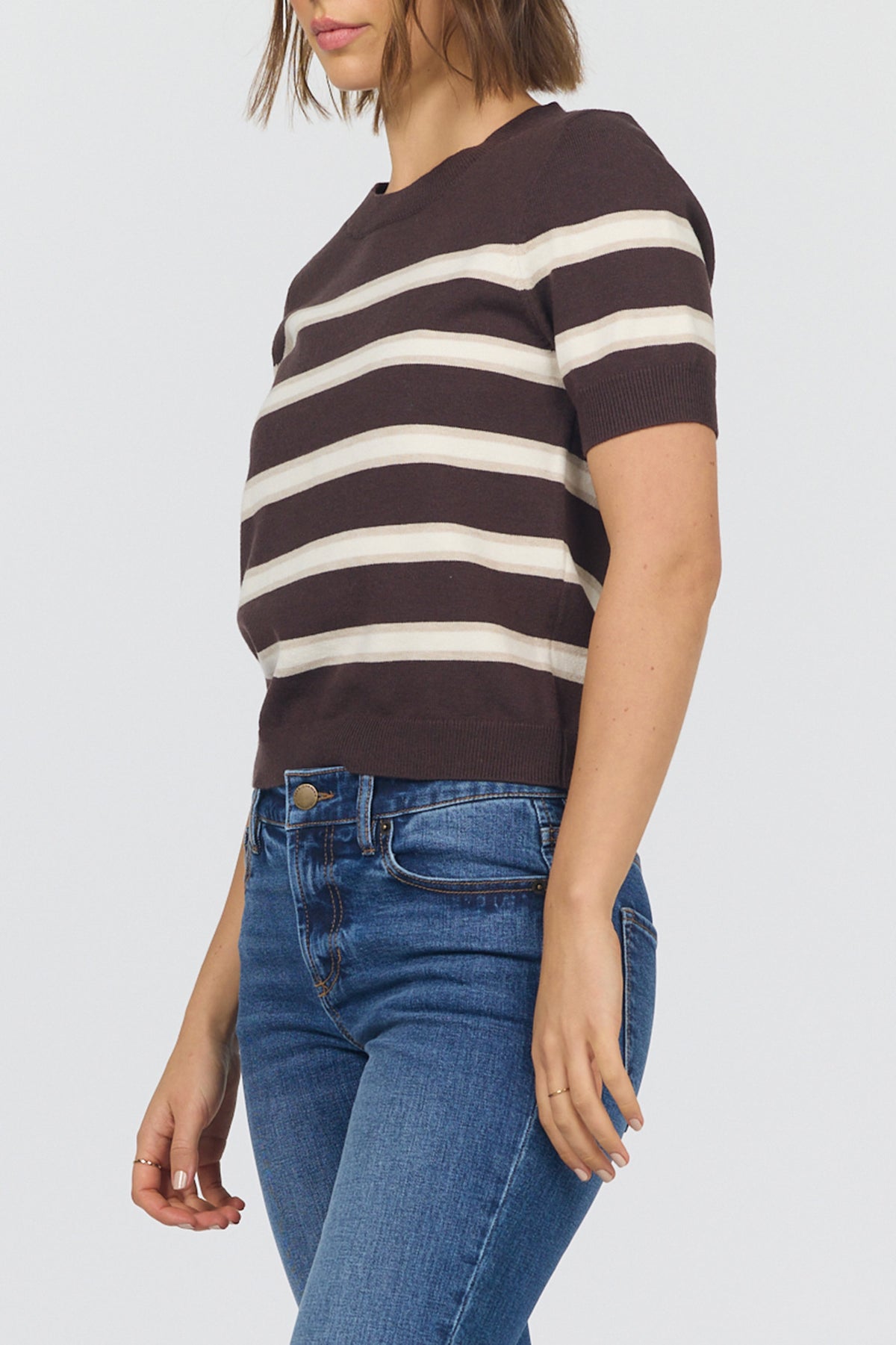 amaris-short-sleeve-relaxed-fit-stripe-sweater-shaved-chocolate — Dear John Denim
