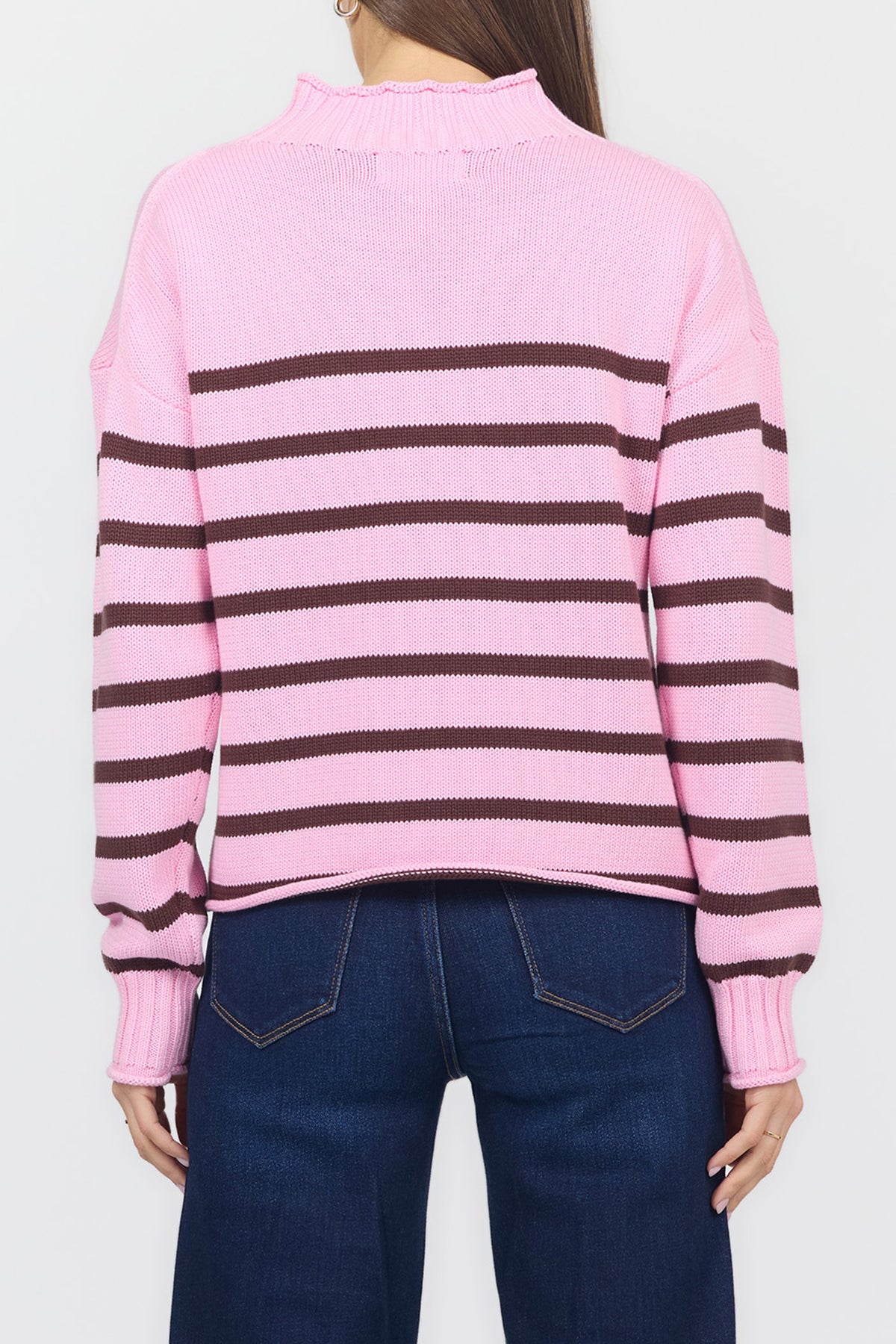 solana-long-sleeve-funnel-neck-roll-neck-stripe-sweater-cashmere-rose — Dear John Denim