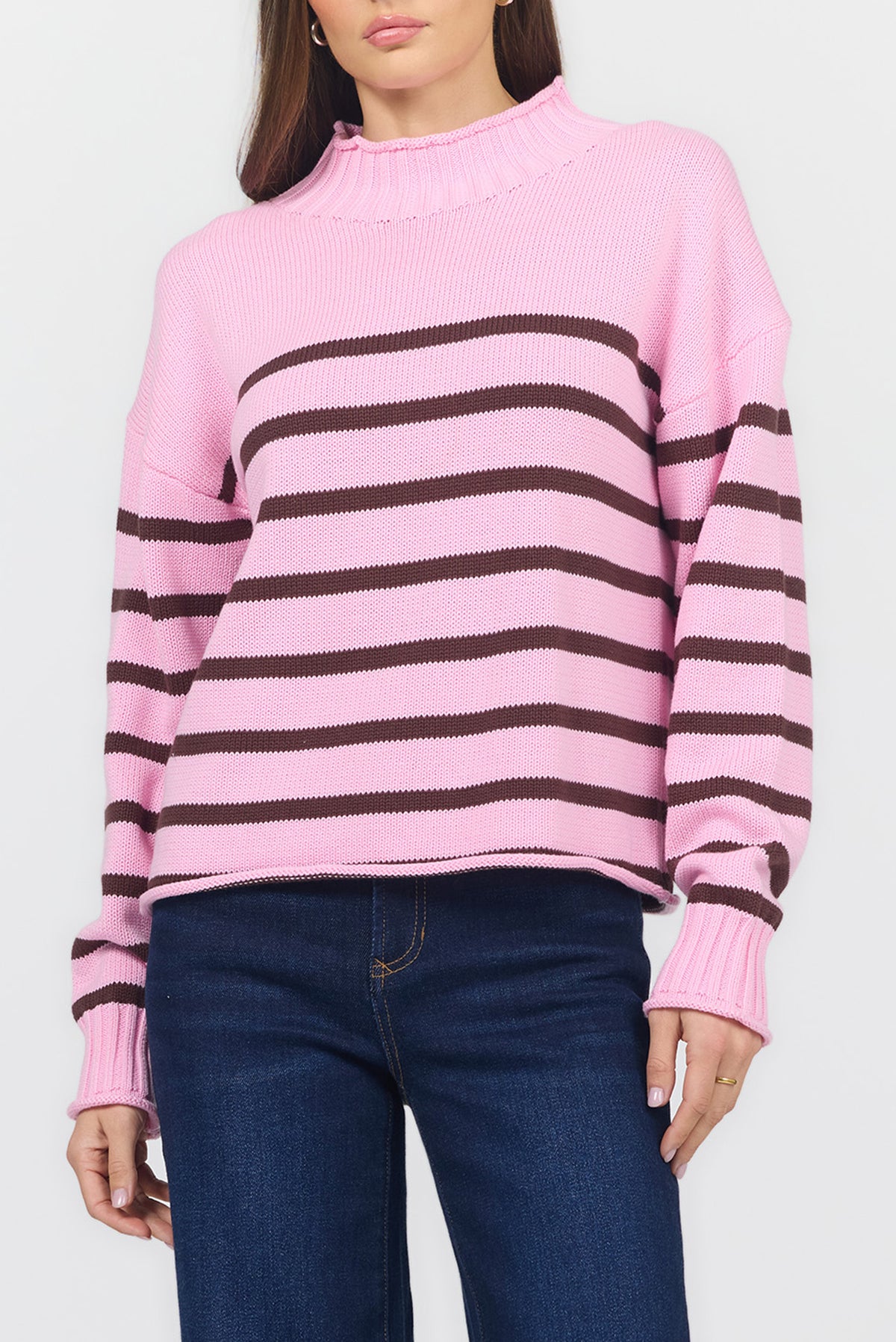 solana-long-sleeve-funnel-neck-roll-neck-stripe-sweater-cashmere-rose — Dear John Denim