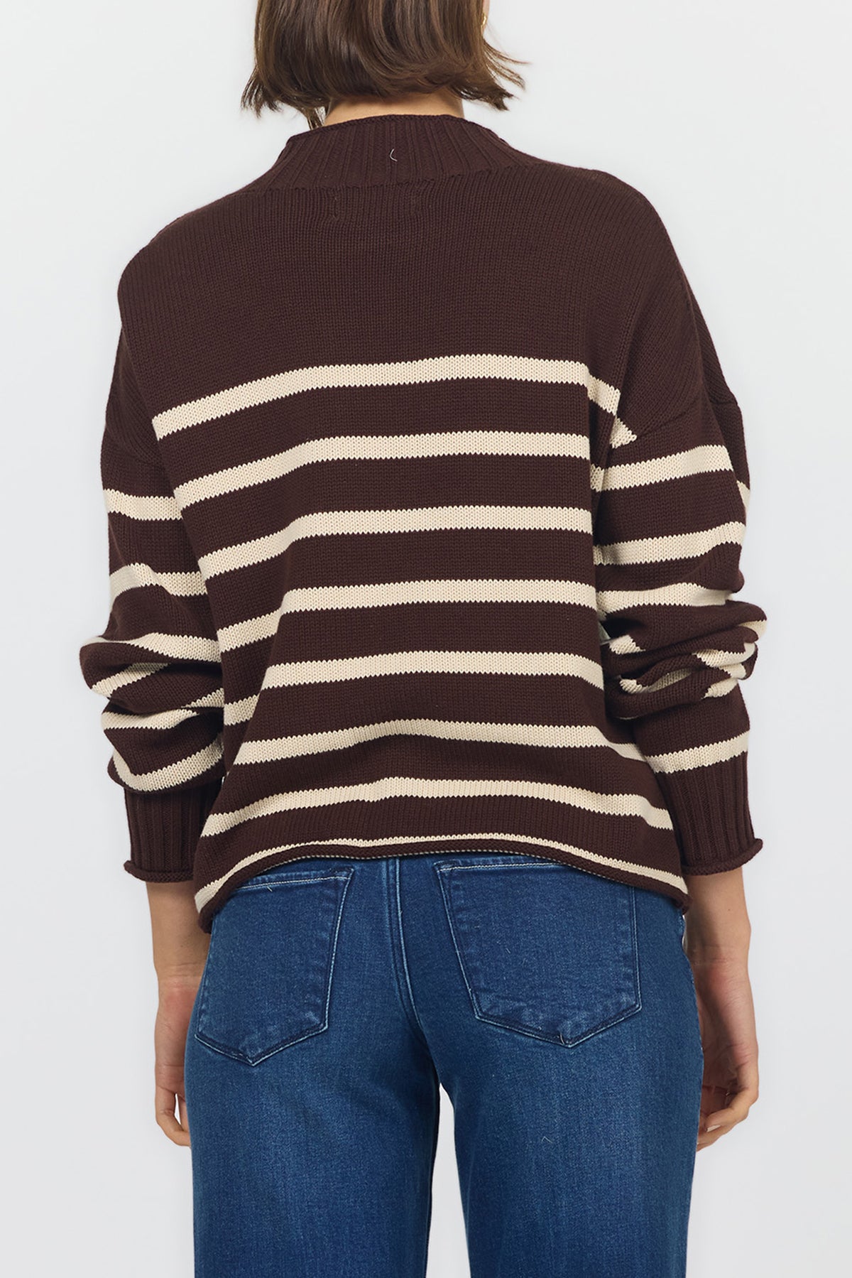 solana-long-sleeve-funnel-neck-roll-neck-stripe-sweater-chocolate-torte — Dear John Denim
