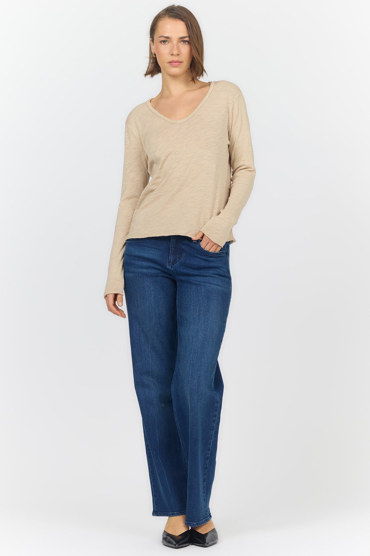 vanya-long-sleeve-v-neck-slub-knit-t-shirt-dune — Dear John Denim