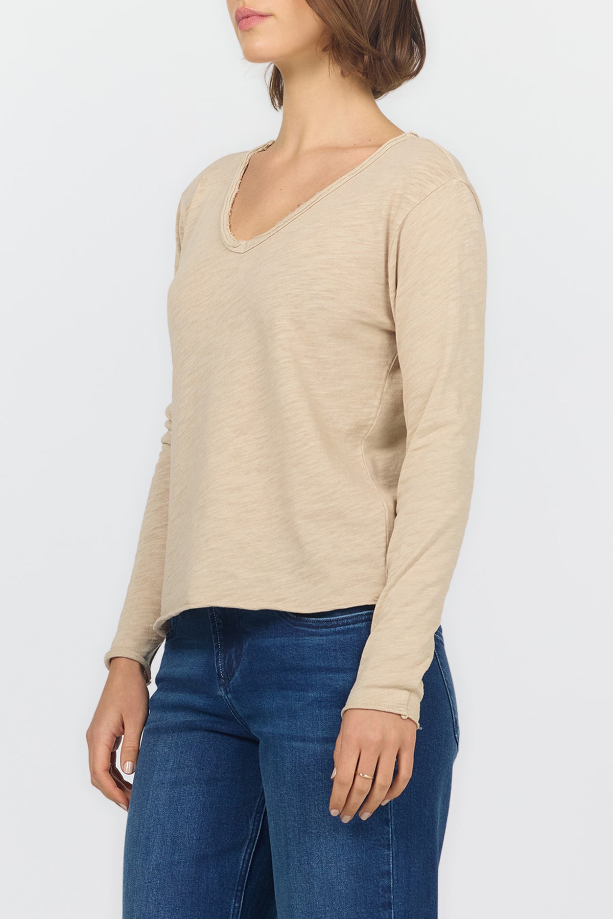 vanya-long-sleeve-v-neck-slub-knit-t-shirt-dune — Dear John Denim