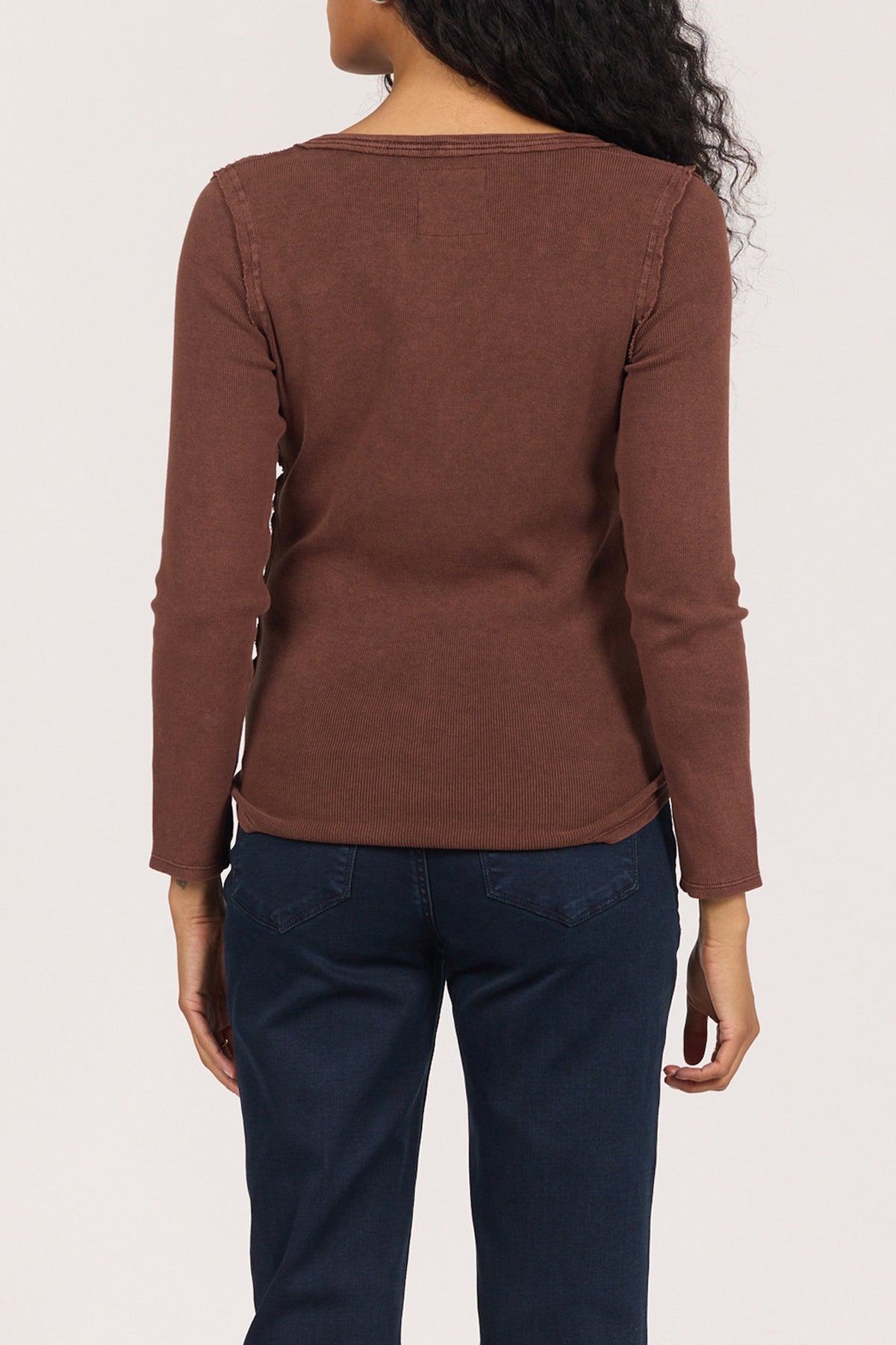 edie-long-sleeve-placket-button-front-rib-t-shirt-washed-cappuccino — Dear John Denim