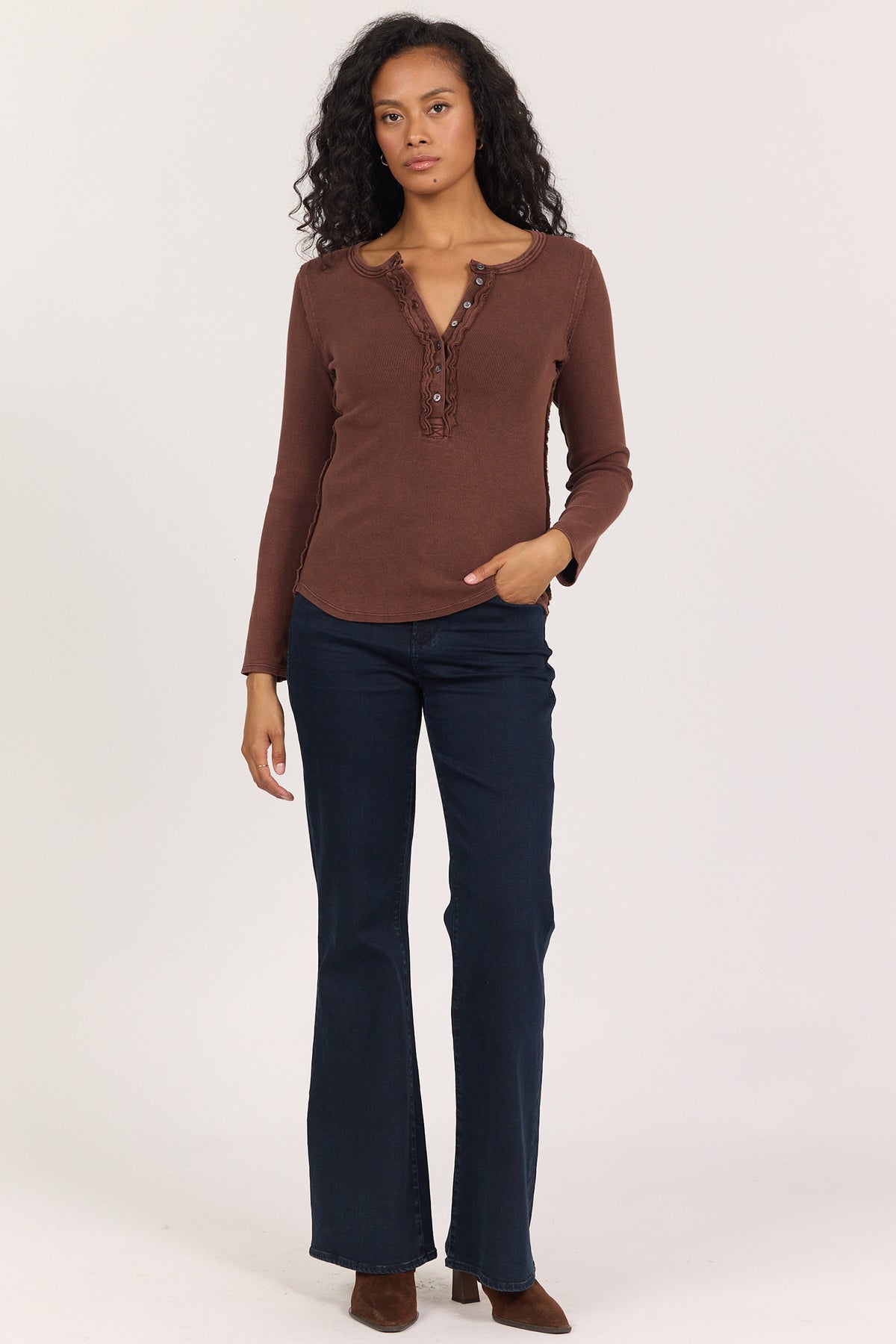 edie-long-sleeve-placket-button-front-rib-t-shirt-washed-cappuccino — Dear John Denim