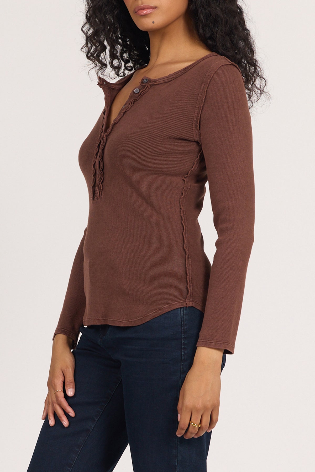 edie-long-sleeve-placket-button-front-rib-t-shirt-washed-cappuccino — Dear John Denim