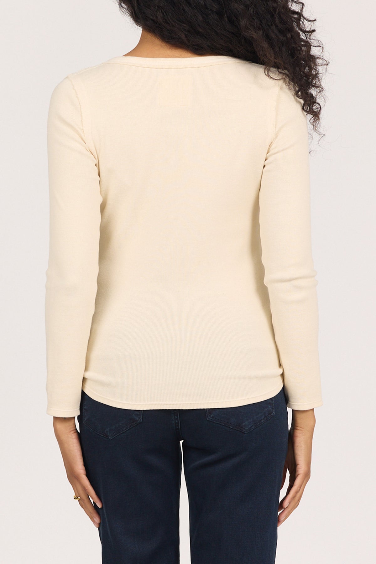edie-long-sleeve-placket-button-front-rib-t-shirt-whitecap-grey — Dear John Denim