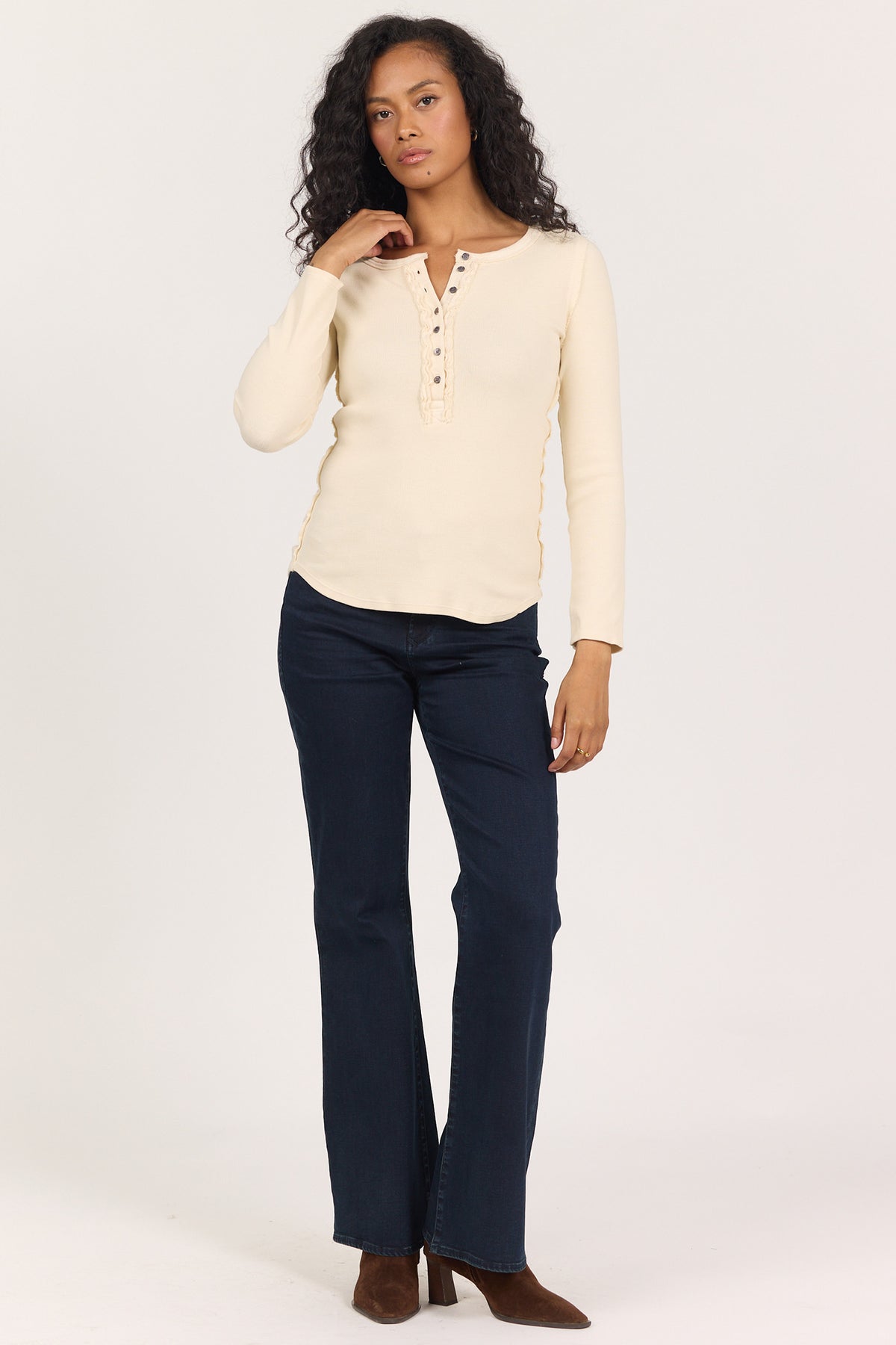 edie-long-sleeve-placket-button-front-rib-t-shirt-whitecap-grey — Dear John Denim