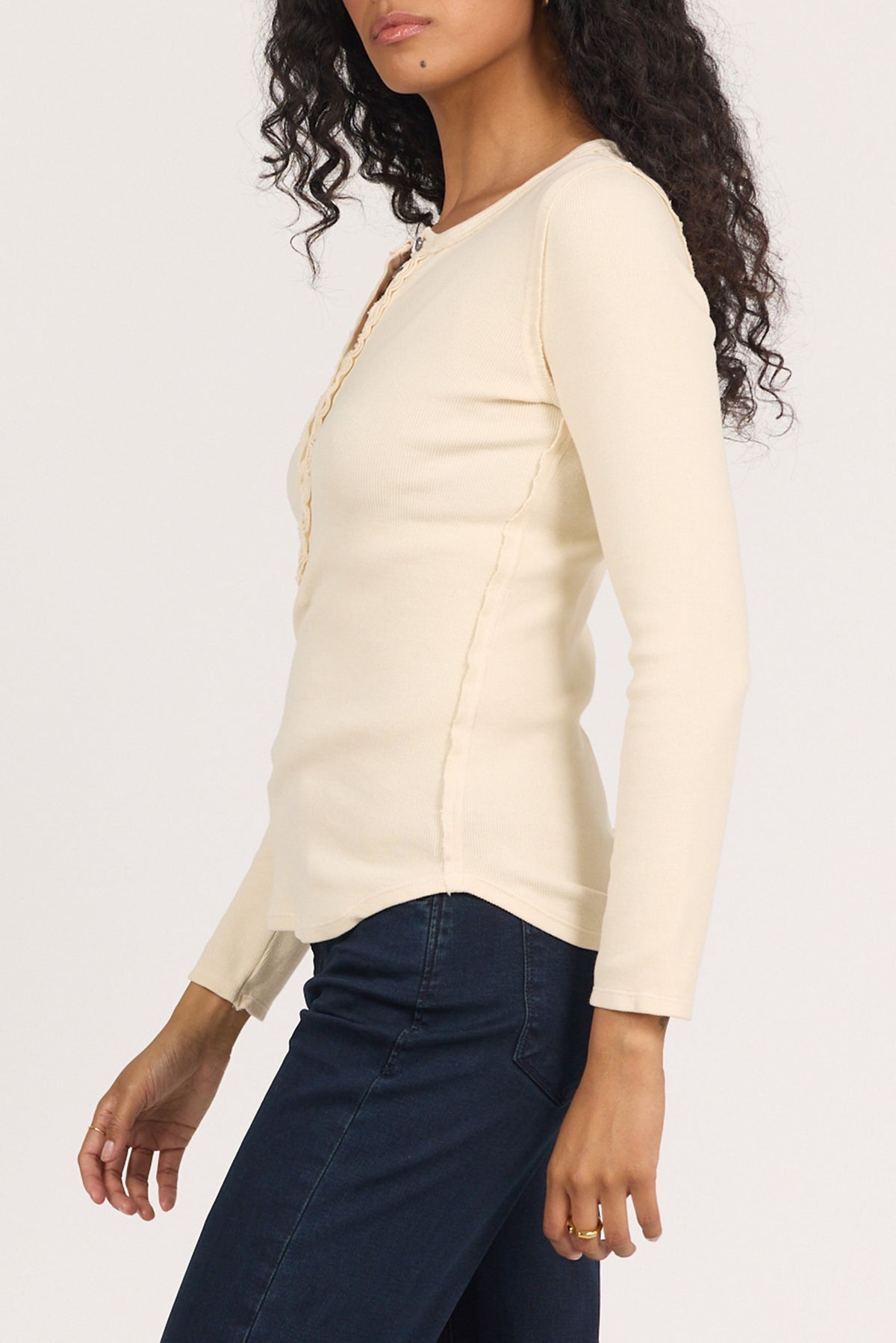 edie-long-sleeve-placket-button-front-rib-t-shirt-whitecap-grey — Dear John Denim
