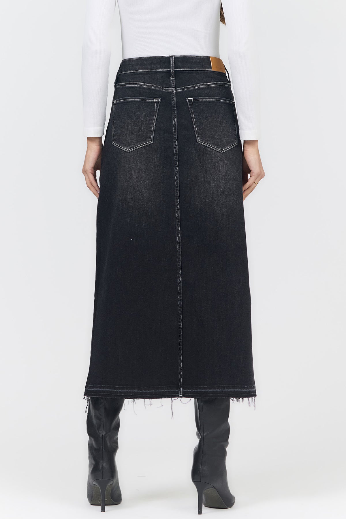 vianna-mid-rise-dropped-hem-skirt-black-acid-wash — Dear John Denim