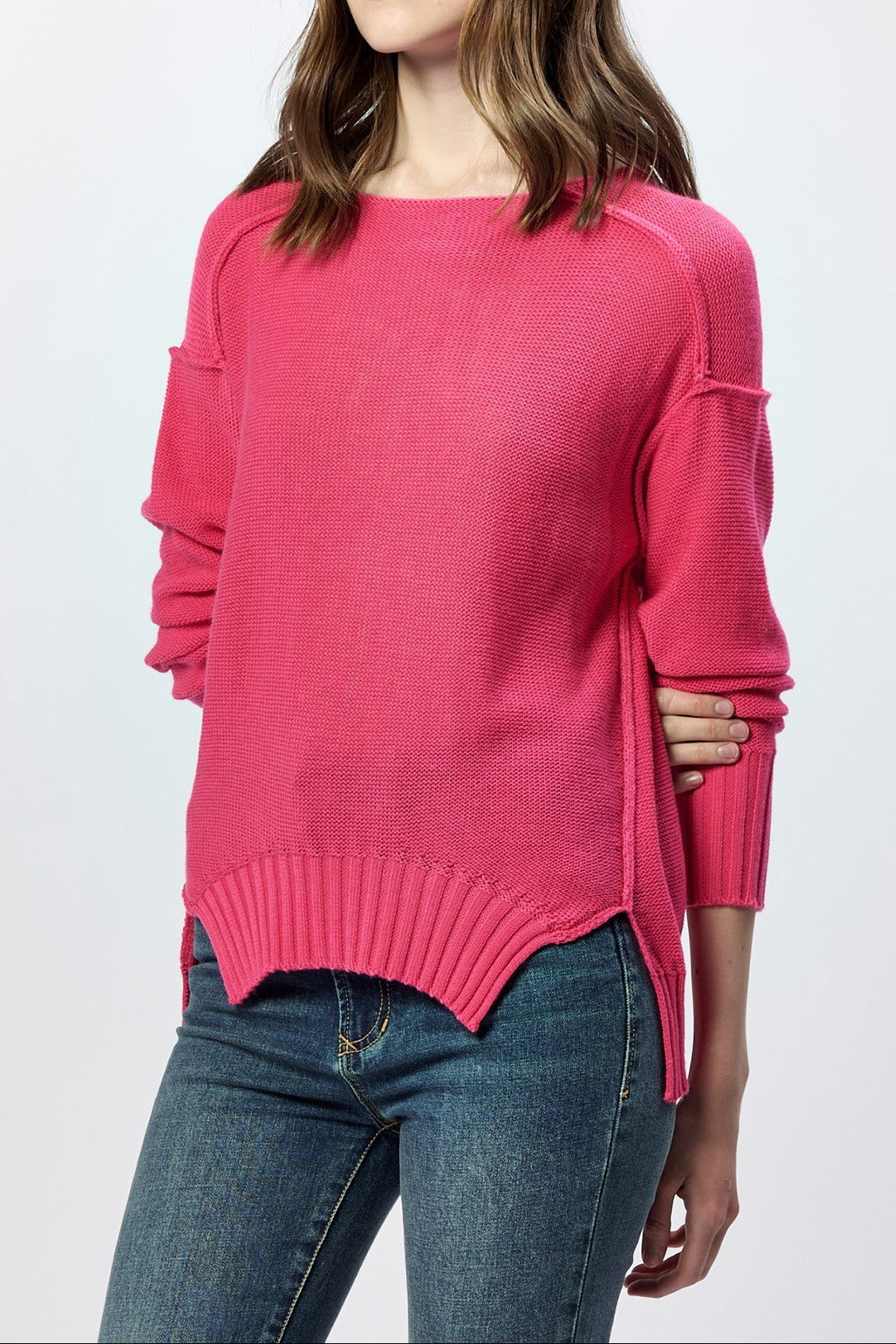 jenna-crew-neck-long-sleeve-oversized-sweater-raspberry — Dear John Denim