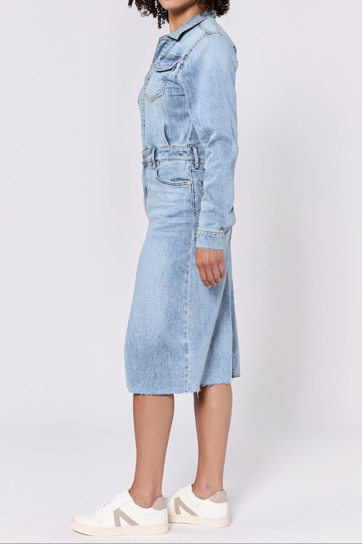 lulu-long-sleeve-fitted-fray-hem-dress-monterey — Dear John Denim