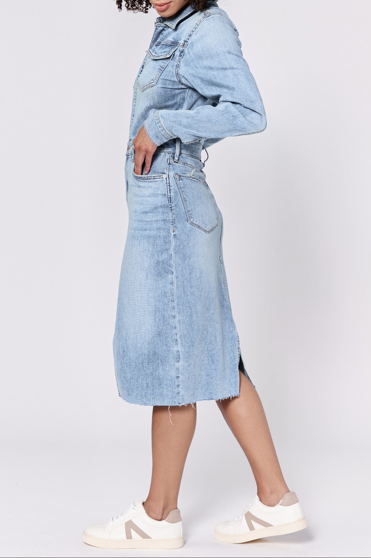 lulu-long-sleeve-fitted-fray-hem-dress-monterey — Dear John Denim