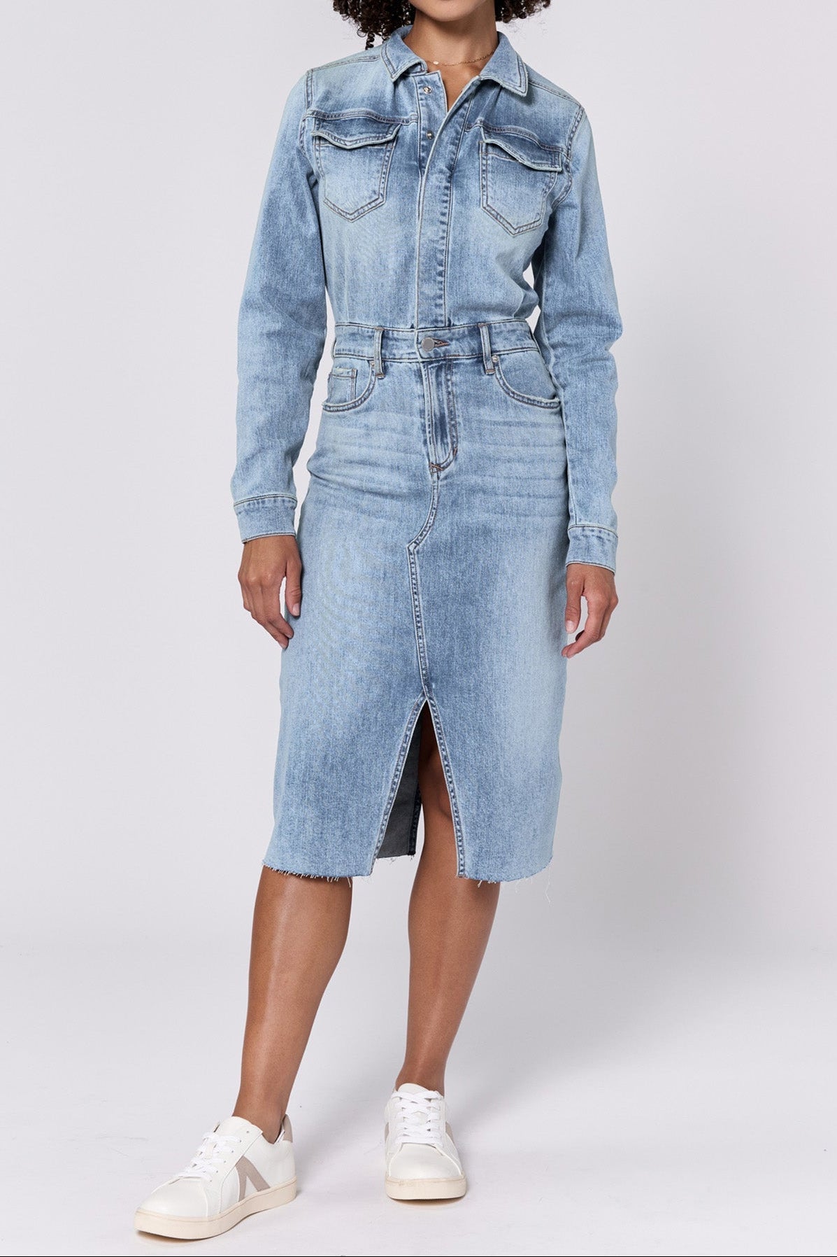 lulu-long-sleeve-fitted-fray-hem-dress-monterey — Dear John Denim