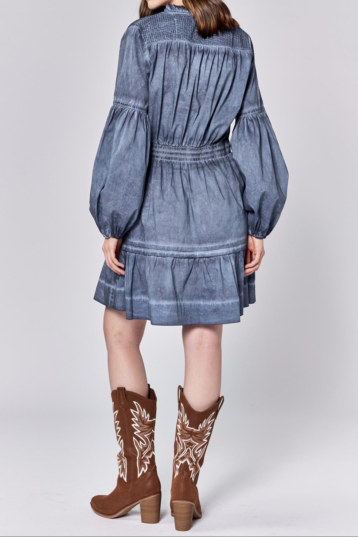 symphony-v-neck-long-sleeve-relaxed-fit-dress-black-iris — Dear John Denim