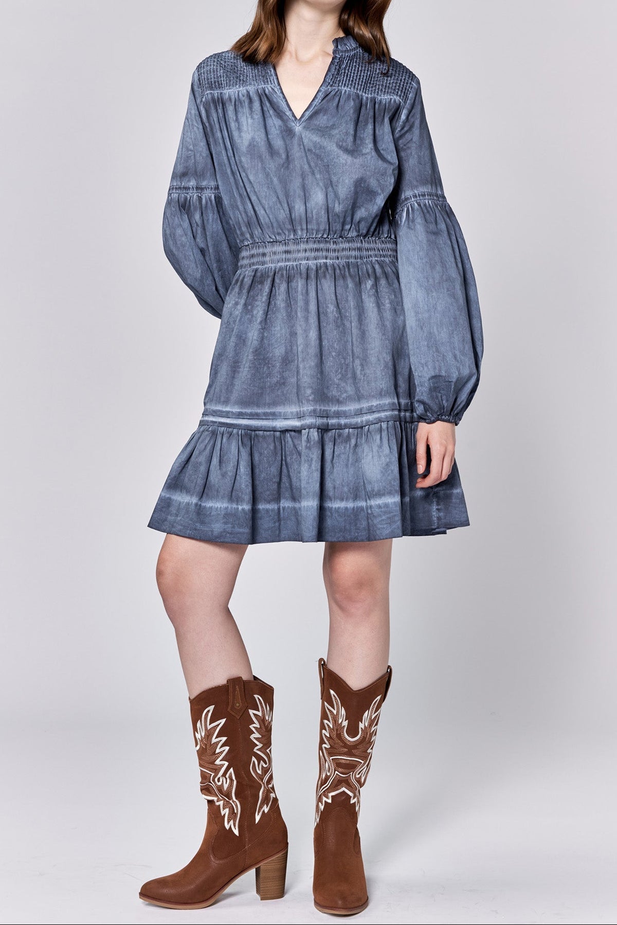 symphony-v-neck-long-sleeve-relaxed-fit-dress-black-iris — Dear John Denim