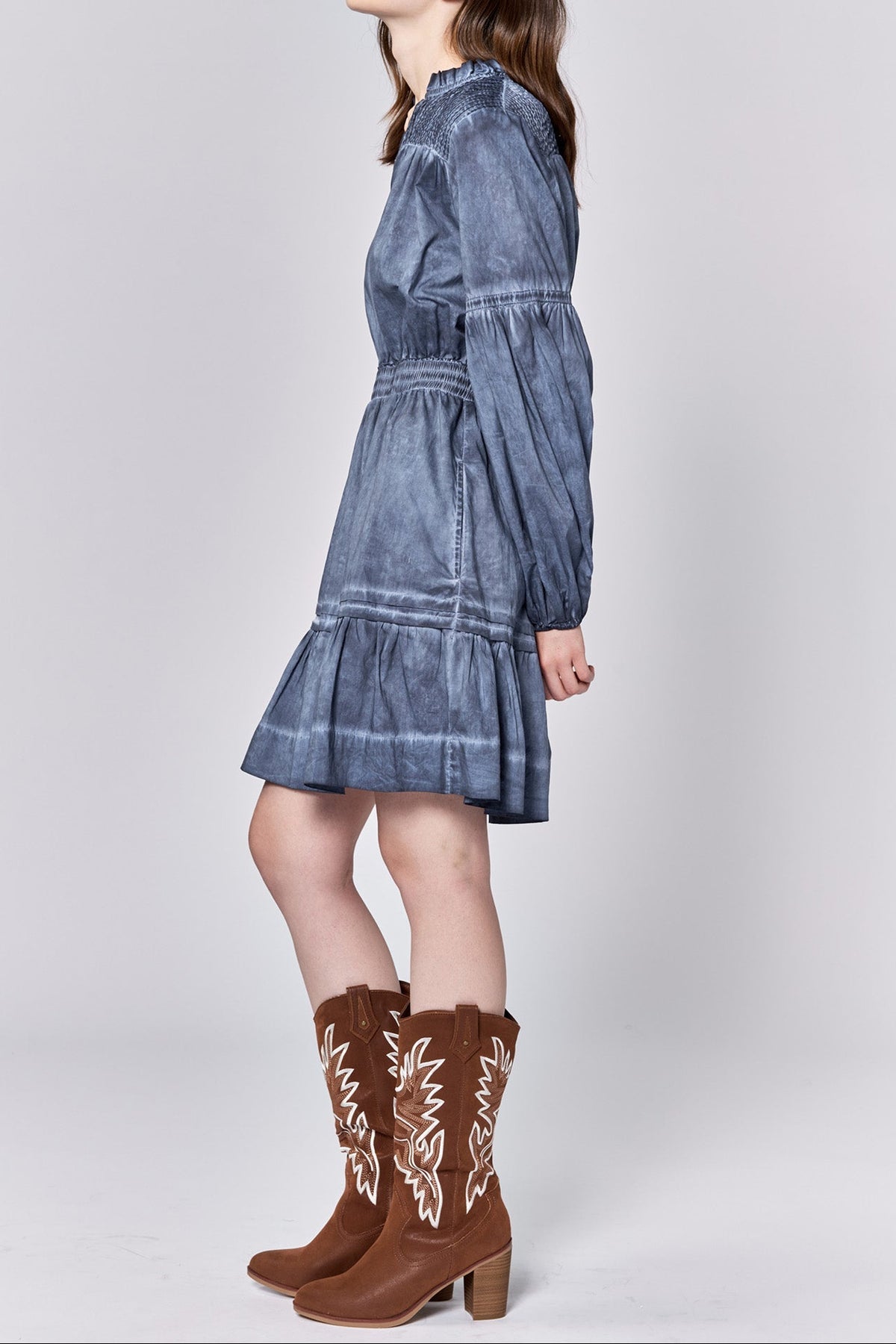 symphony-v-neck-long-sleeve-relaxed-fit-dress-black-iris — Dear John Denim