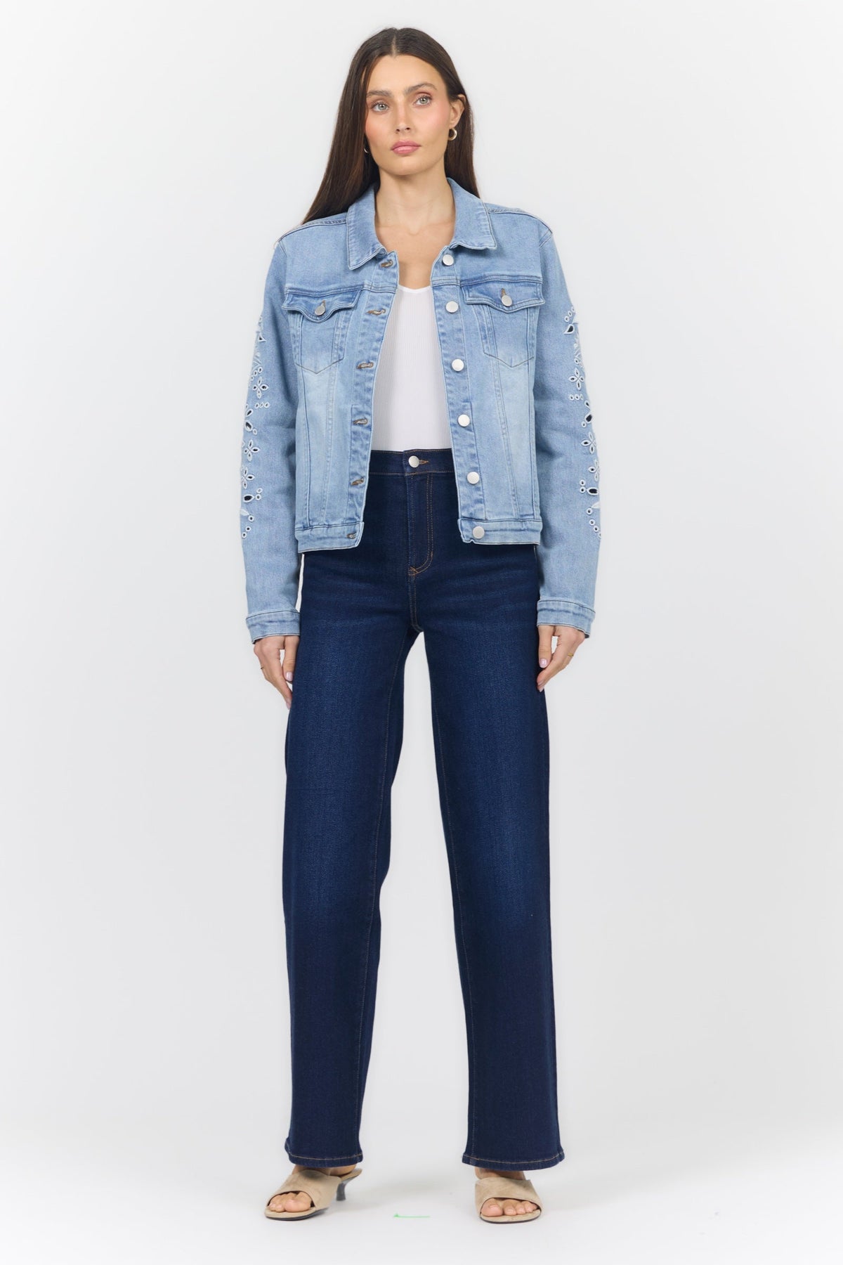 AINSLEY JACKET CRYSTAL CHALK EMB. — DJK8013CHK_FRONT.jpg — Dear John Denim
