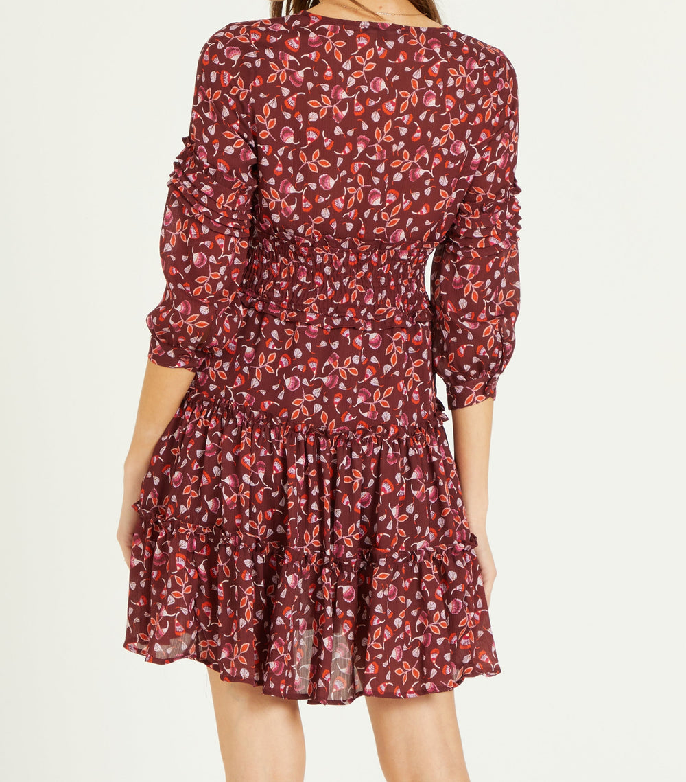 image of a female model wearing a MARIE TIERED DRESS MULBERRY SCALLOP DEAR JOHN DENIM 