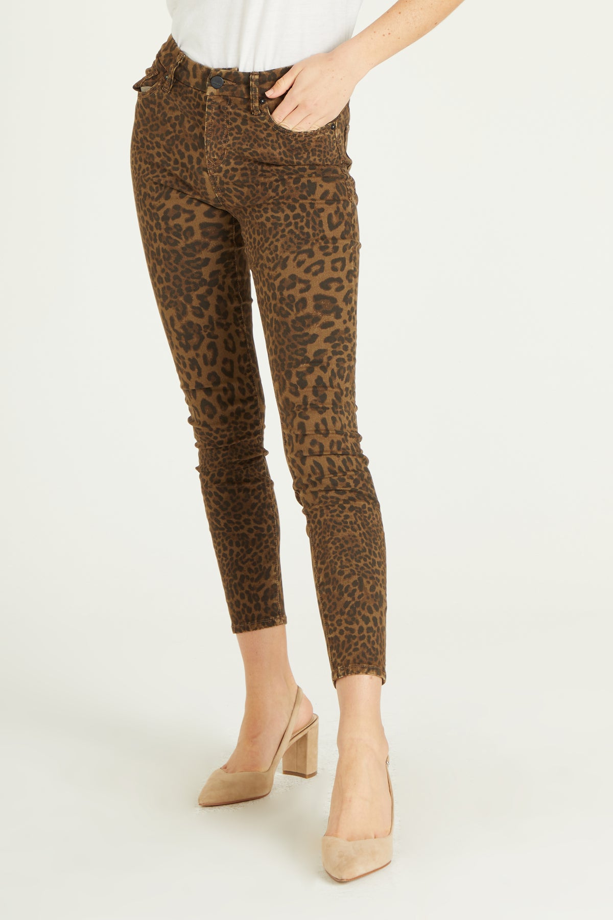 image of a female model wearing a 9 1/2" HIGH RISE GISELE SKINNY IN SHADOW LEOPARD DEAR JOHN DENIM  — Dear John Denim