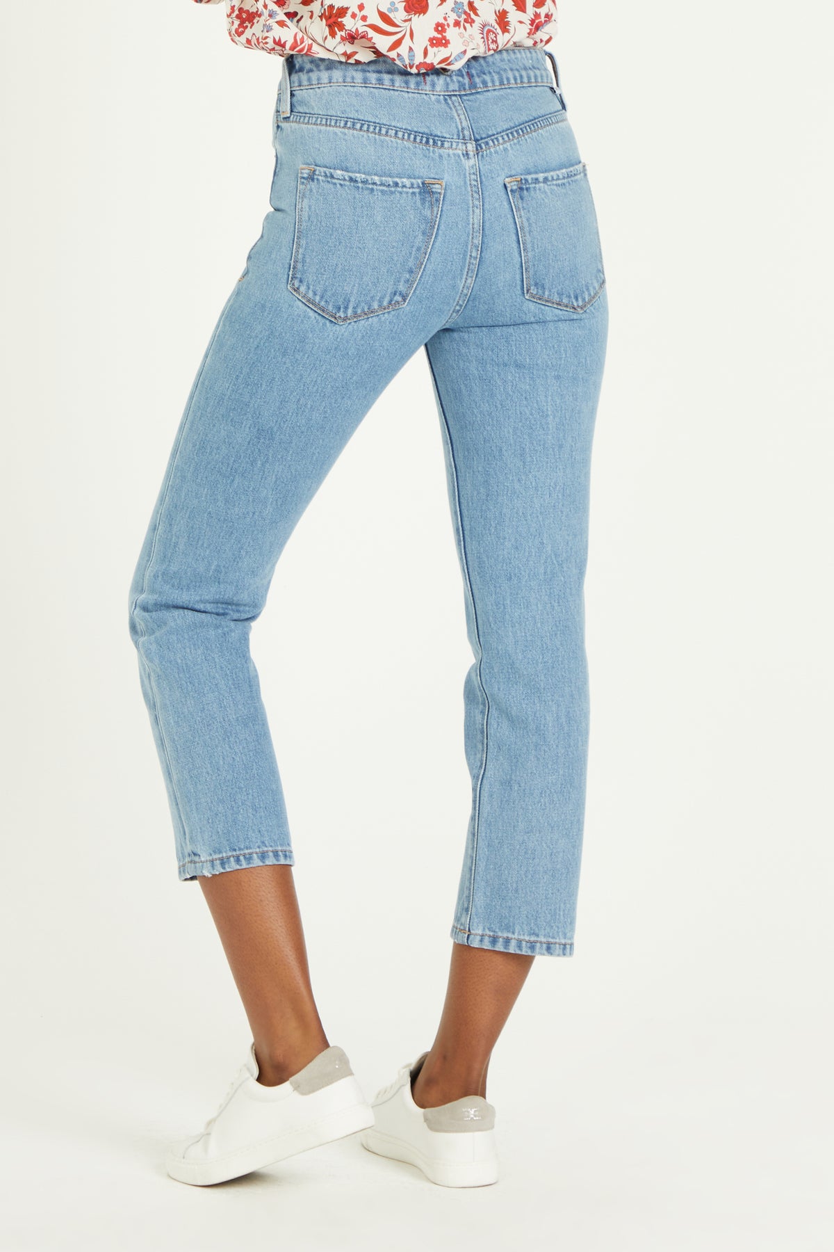 image of a female model wearing a 11" SUPER HIGH RISE FRANKIE STRAIGHT IN SALT LAKE DEAR JOHN DENIM  — Dear John Denim