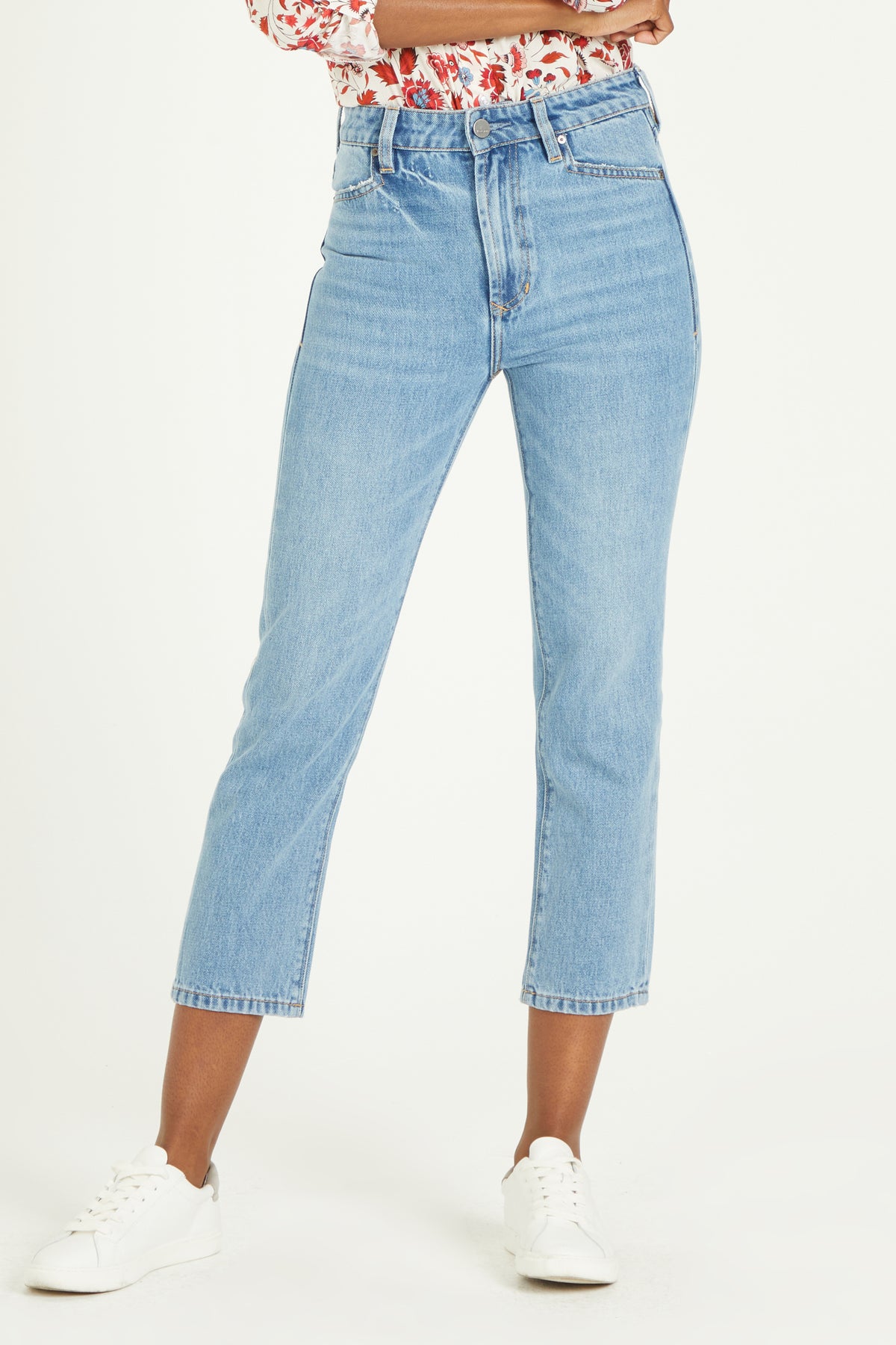 image of a female model wearing a 11" SUPER HIGH RISE FRANKIE STRAIGHT IN SALT LAKE DEAR JOHN DENIM  — Dear John Denim