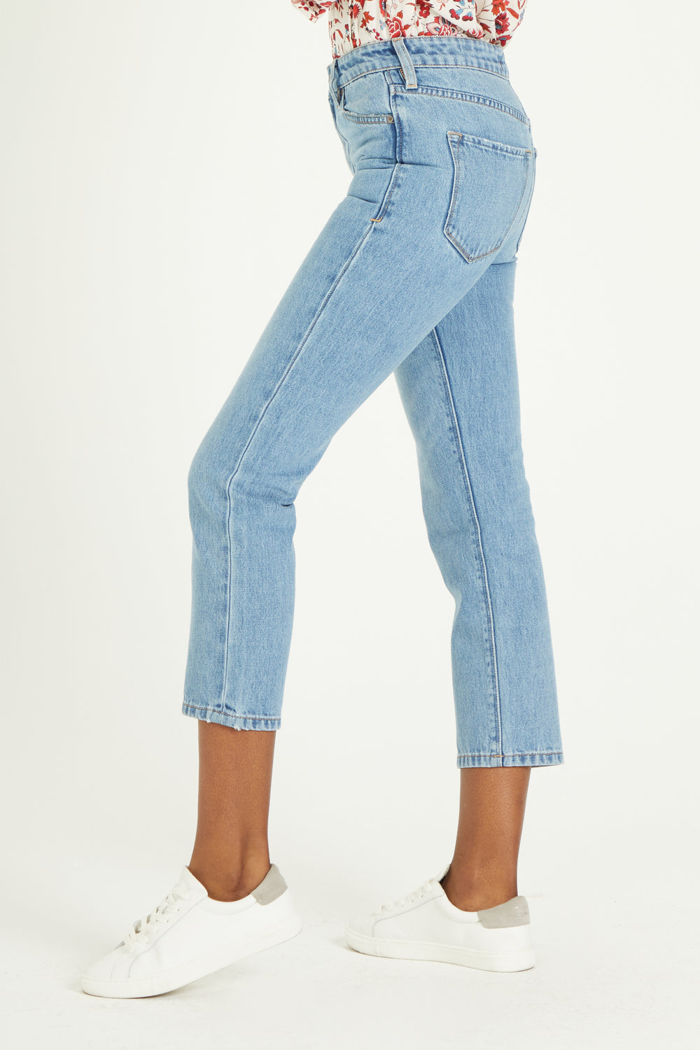 image of a female model wearing a 11" SUPER HIGH RISE FRANKIE STRAIGHT IN SALT LAKE DEAR JOHN DENIM 