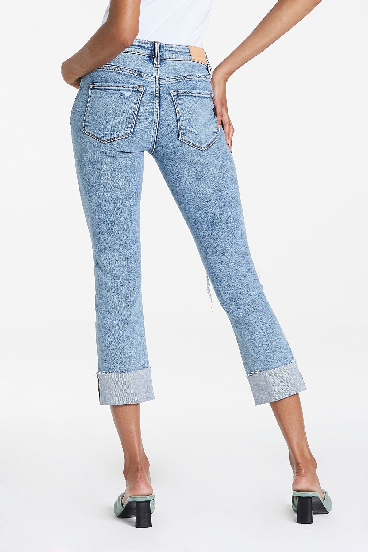 image of a female model wearing a BLAIRE HIGH RISE CUFFED SLIM STRAIGHT JEANS GLASS BEACH DEAR JOHN DENIM  — Dear John Denim