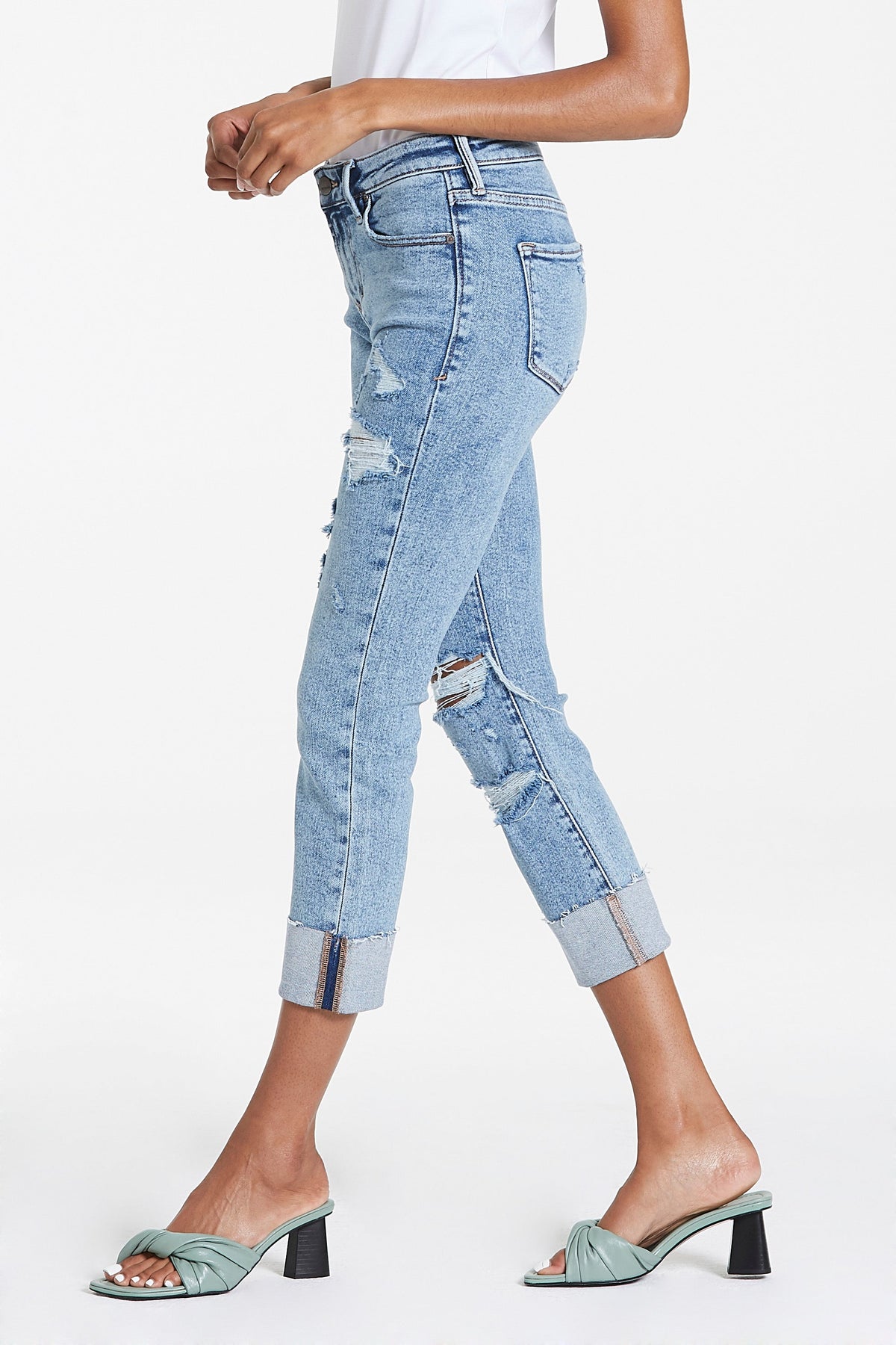image of a female model wearing a BLAIRE HIGH RISE CUFFED SLIM STRAIGHT JEANS GLASS BEACH DEAR JOHN DENIM  — Dear John Denim